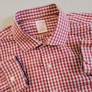 Brooks Brothers Madison Non Iron Button Down Shirt 17.5x34 Red‎ Blue Gigham
